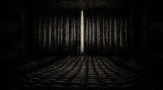 Inside a movie theater. The curtain open.